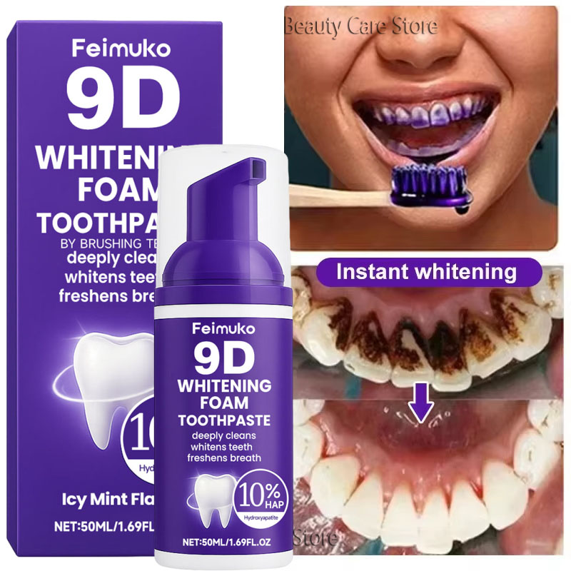 Teeth Whitening Natural - Dentifricio sbiancante 9D viola in mousse,