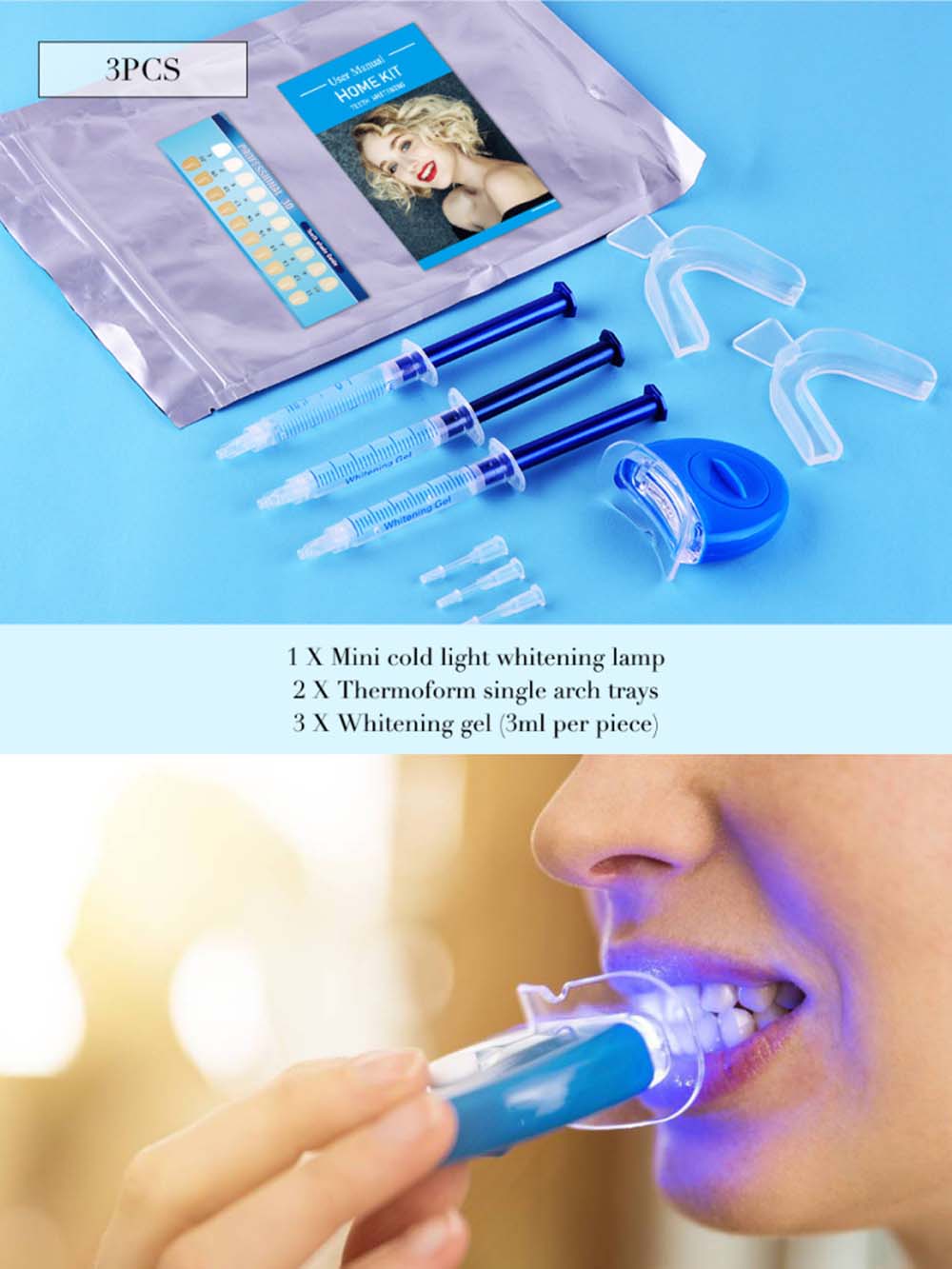 Teeth Whitening Light Kit - Kit gel sbiancante per denti con